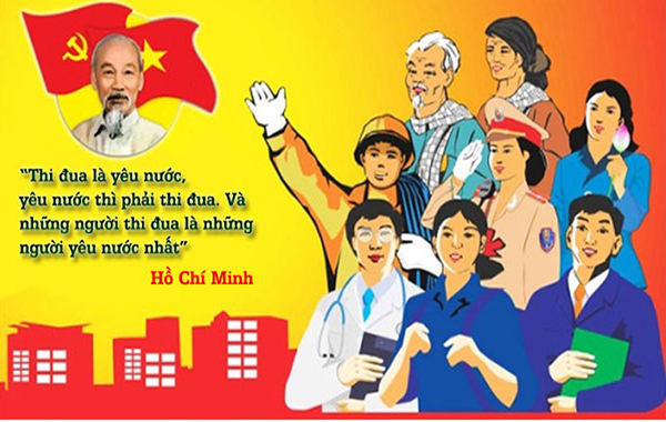 Hình ảnh cổ động tuyên truyền ý nghĩa của Lời kêu gọi thi đua ái quốc của Chủ tịch Hồ Chí Minh.
            Nguồn: Cục Văn hóa cơ sở, Bộ Văn hóa, Thể thao và Du lịch